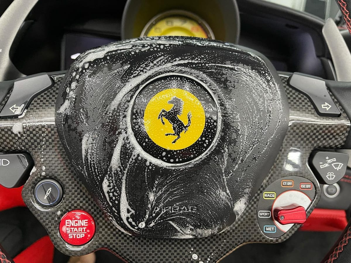 Interior Steam Cleaning completed on Ferrari 488.