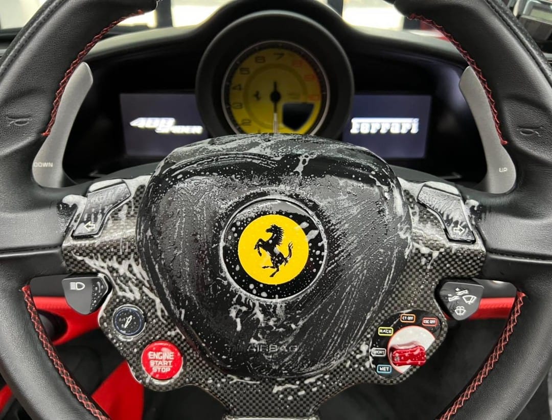 Interior Steam Cleaning  Completed on Ferrari 488 Spyder.