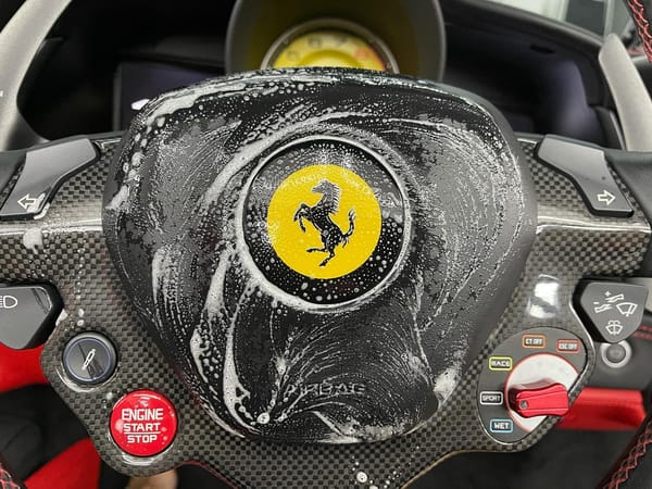 Interior Steam Cleaning completed on Ferrari 488.